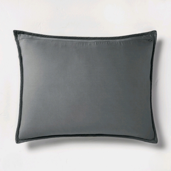 Casaluna Standard Heavyweight Linen Blend Quilt Pillow Sham Dark Gray - Picture 4 of 7